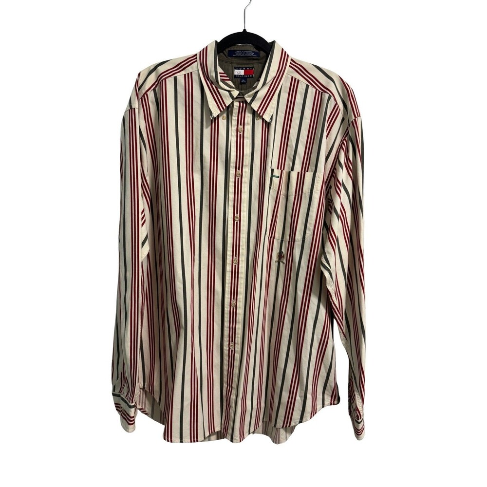 Rare Vintage Tommy Hilfiger w/ Lion Crest Striped Button Down Size XL